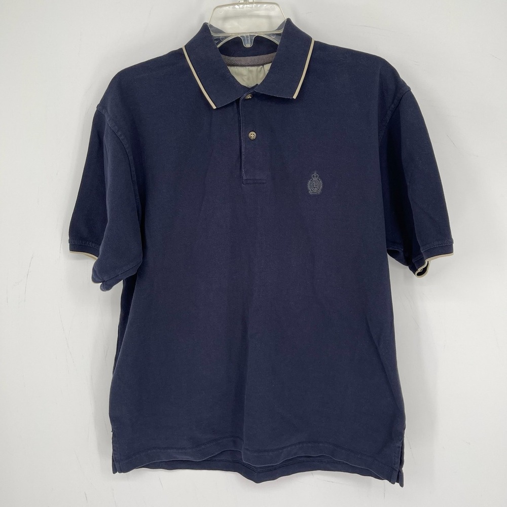 Bugle Boy Vintage Men's Navy Blue Crest Logo Pique Polo Shirt Size Medium